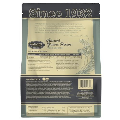 Muenster Ancient Grains Chicken Dry Dog Food, 4lb - Gluten-Free, High Protein, Digestive Support