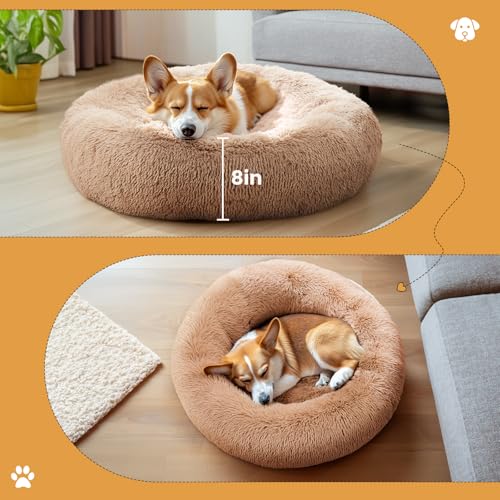 DUMOS Donut Dog Bed, Washable Dog Couch Bed with Removable Cover, Waterproof Pet Bed for Small Size Dogs, Memory Foam Pet Bed No