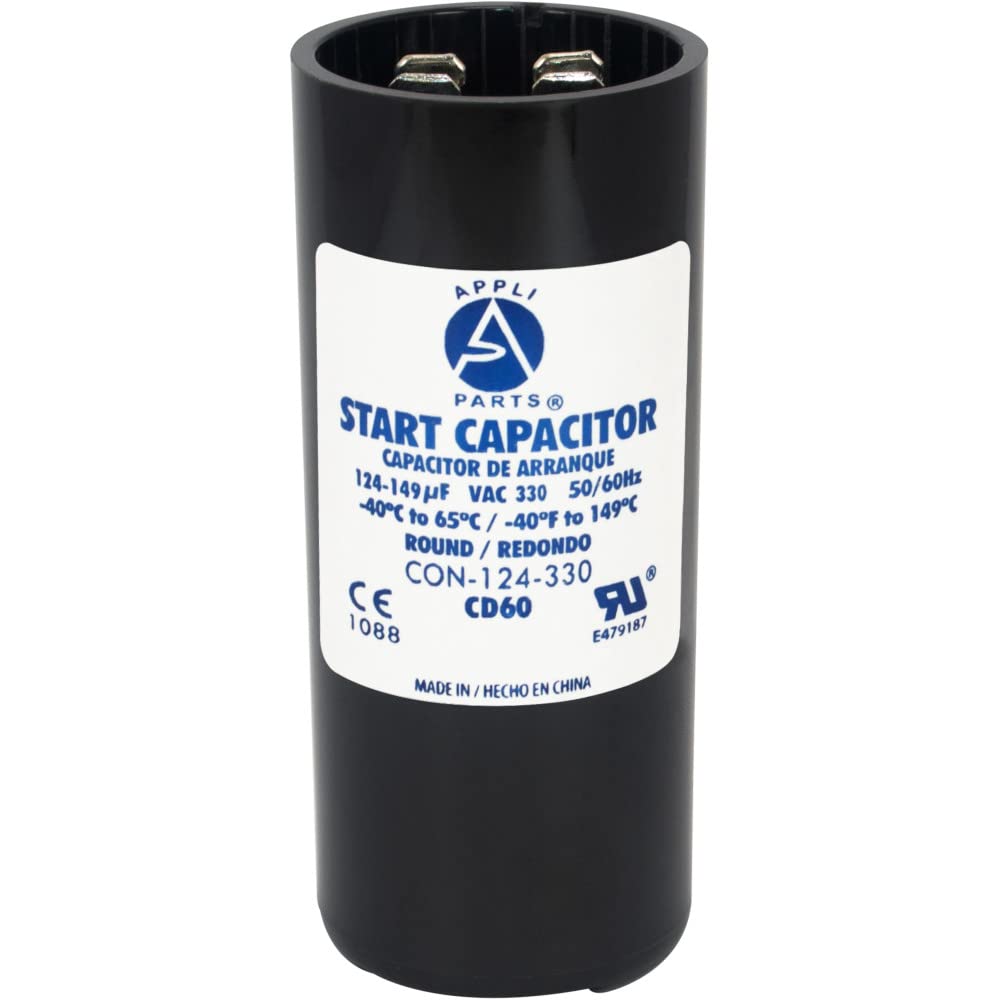 Appli Parts motor start capacitor 124-149 Mfd (microfarads) uF 330 VAc universal fit for electric motor applications 1-716 in Wi