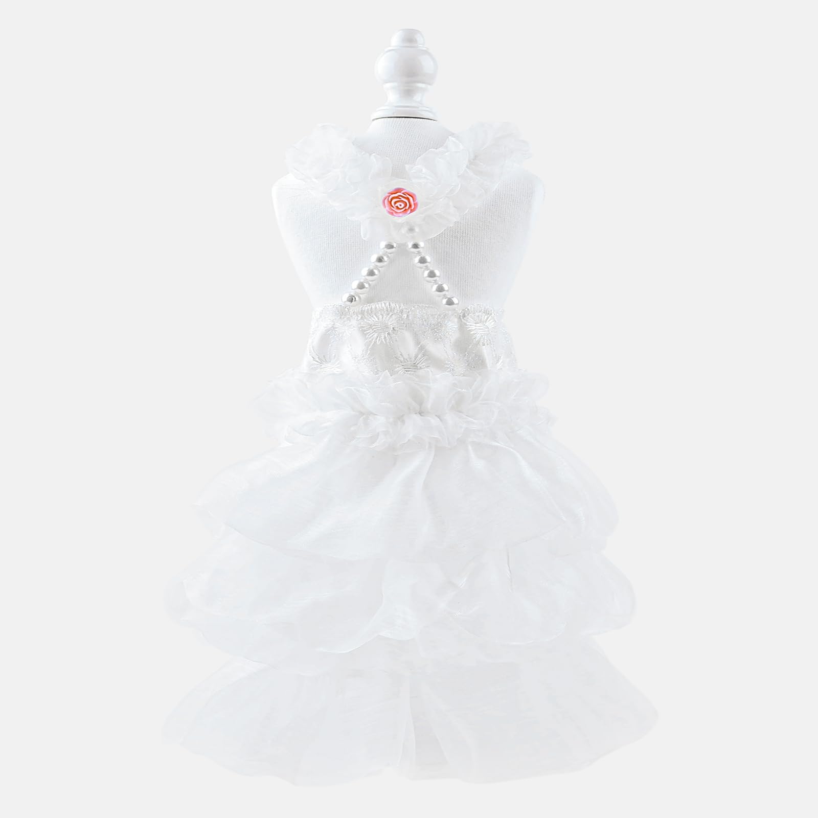 Shiaomin Dog Wedding Dress Bride Outfit With Pearl Necklace And Rose Pet Princess Dress Apparel For Puppy Dog Cat (Small)