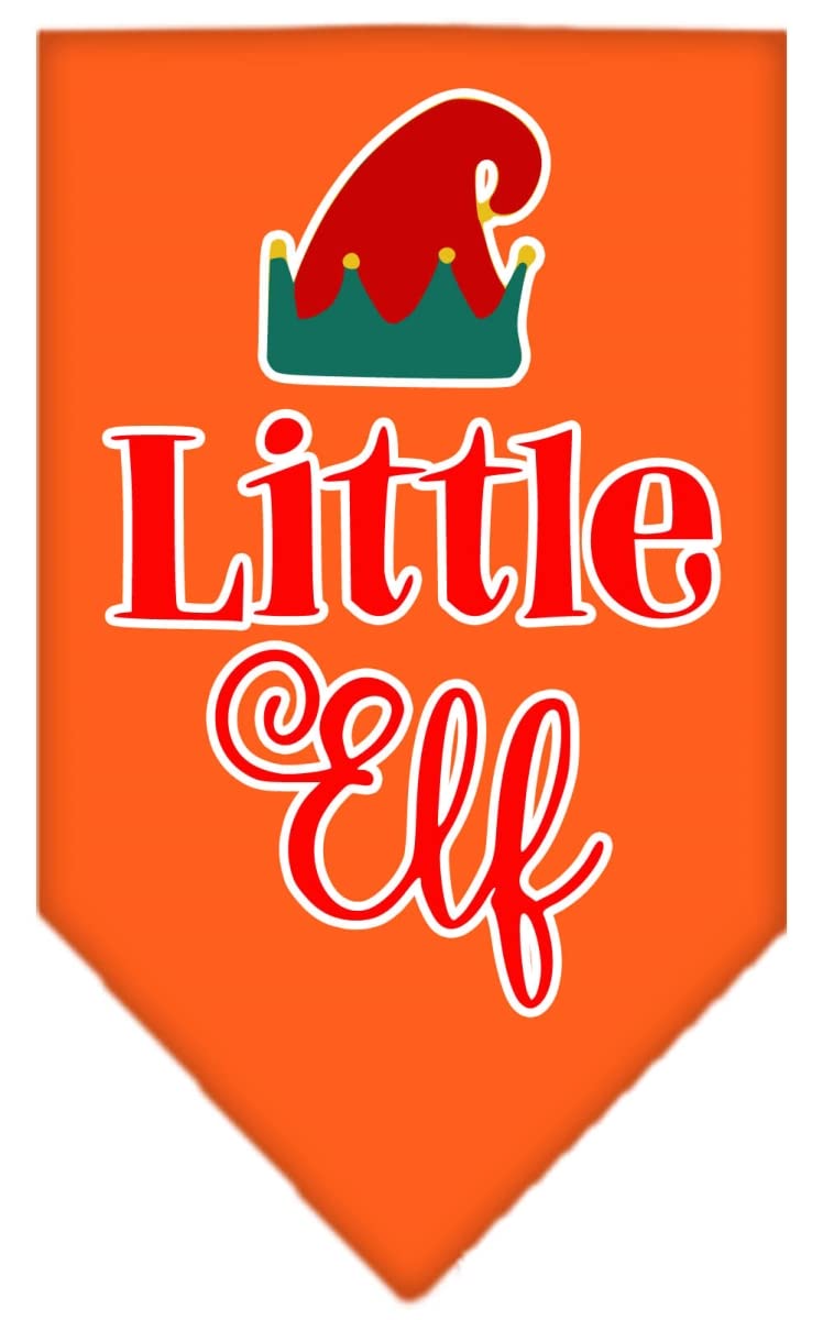 Christmas Pet and Dog Bandana Screen Printed, "Little Elf" Orange Small