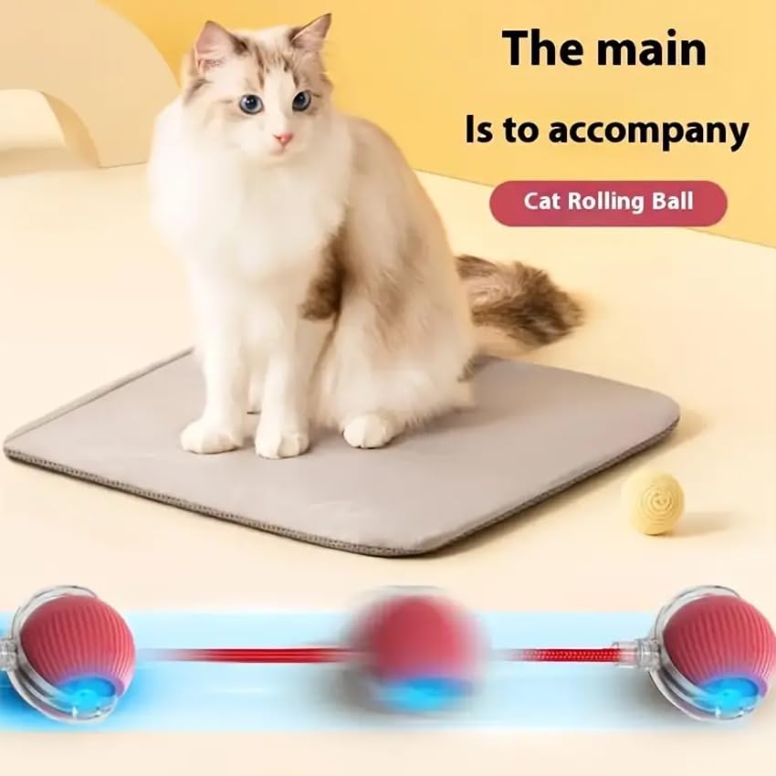 Cat Toy Ball With Tail Rope, Smart Rolling Ball, Led Light, Electric Self-Rolling Small Pet Toy, Interactive Jumping, Automatic