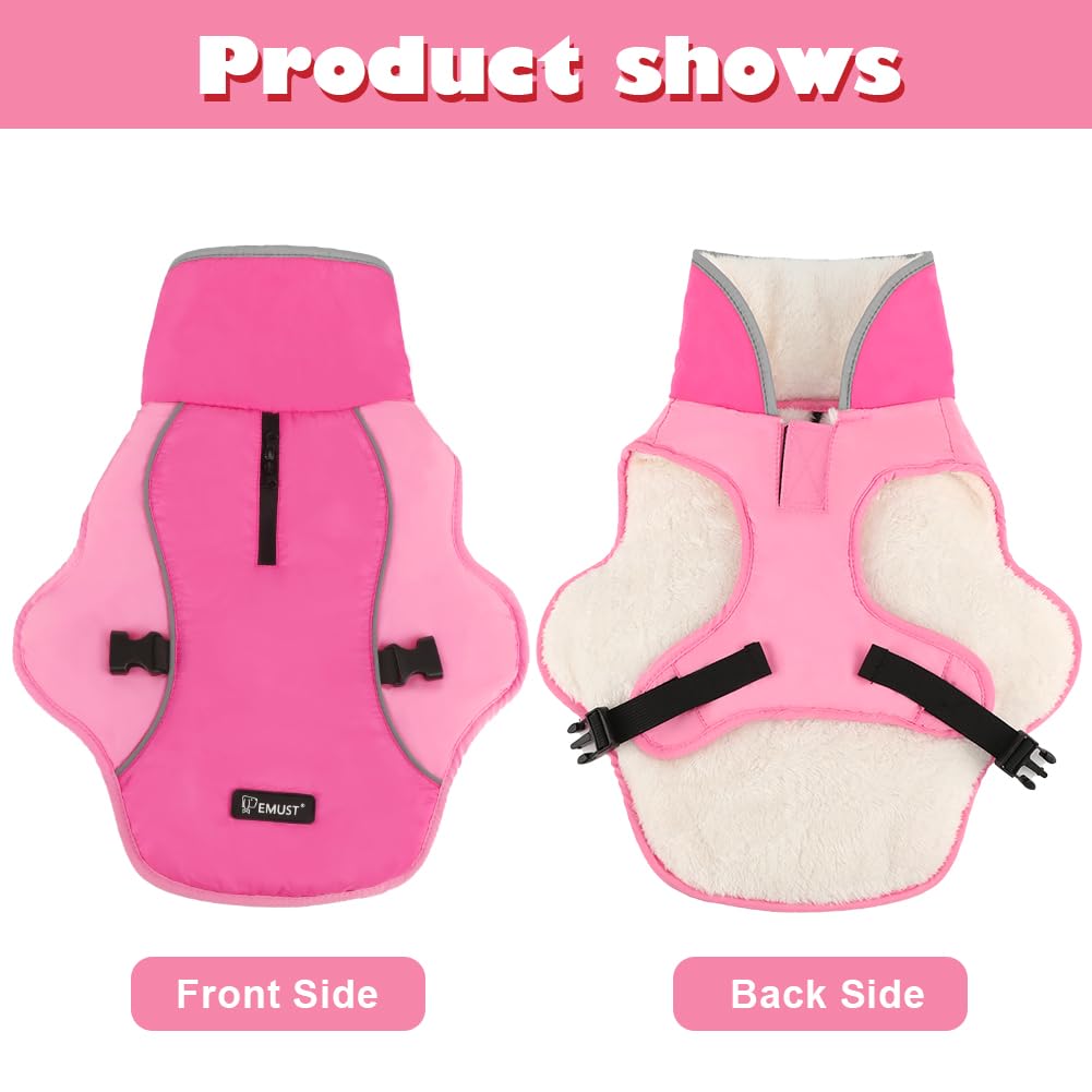EMUST Winter Jacket for Medium Dogs, Cozy Windproof Vest for Cold Weather, Solid Color, New Pink, M
