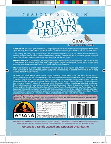 Wysong Dream Treats Quail- for Dogs/Cats/Ferrets - Raw Food - 4.9 Ounce Bag