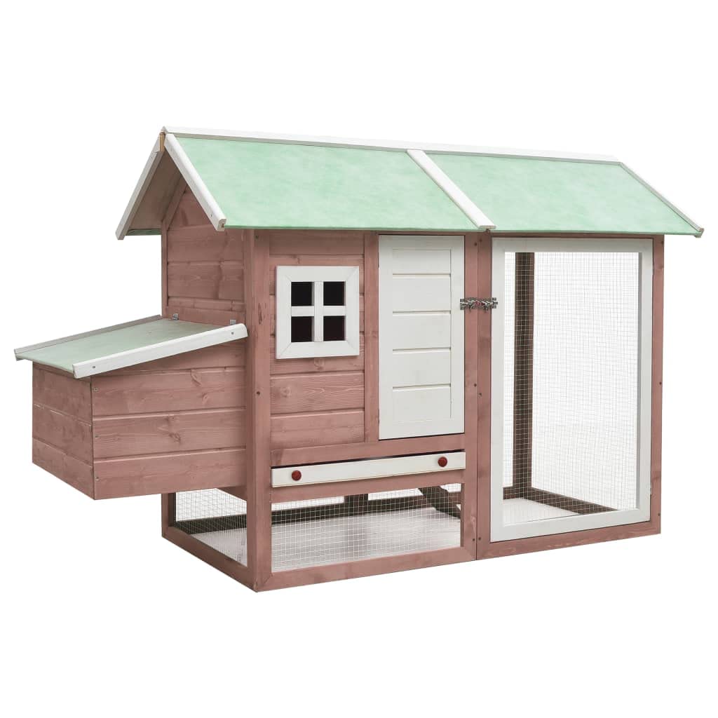 vidaXL Chicken Cage 66.9x31.9x43.3, Mocha and Green Wooden Hutch for Small Animals, Solid Pine and Fir Wood Frame, Iron Wire Mes