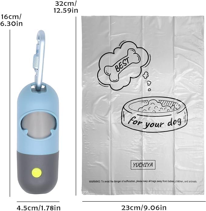 Dog Waste Bags Holder With Led Flashlight Doggie Poop Bags Dispenser With 13 Rolls Leak-Proof Pet Trash Bags Rechargable Usb Cab