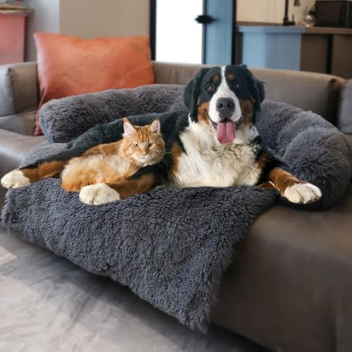 Calming Dogs/Cats Bed Mats, Dog Pad Washable Removable Couch Cover, Plush Long Fur Mat for Pets, Waterproof Lining, Perfect for 