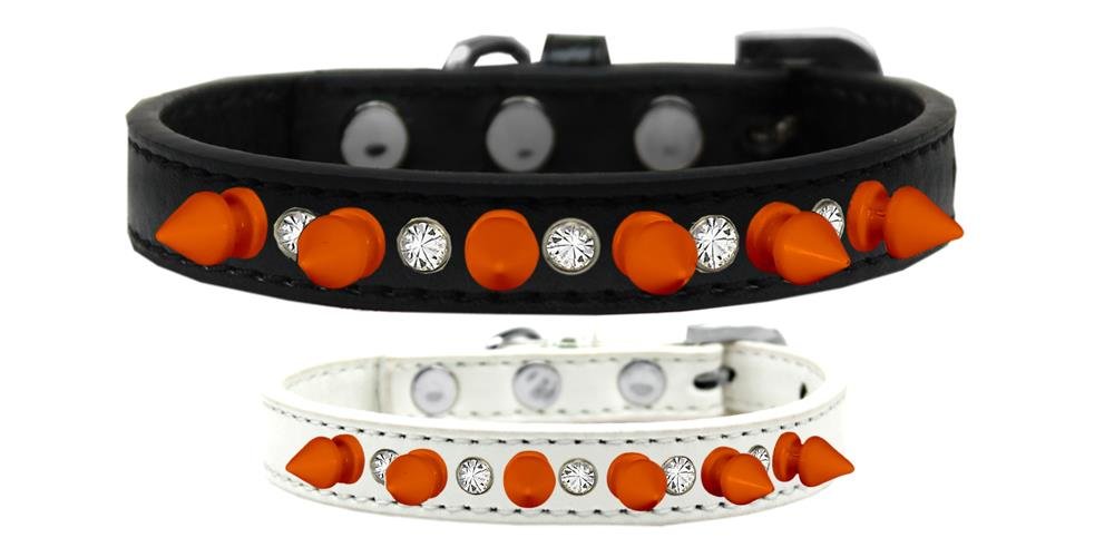 Mirage Pet Products Crystal and Neon Orange Spikes Dog Collar, Size 10, Black