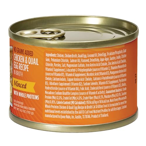 Nulo Minced with Whole Proteins Wet Canned Cat Food, Chicken and Quail Egg in Broth, 6.0 Ounce, 8 Cans