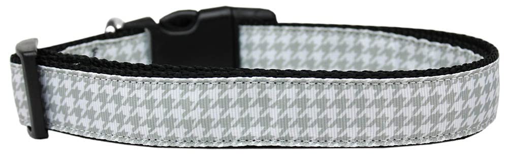 Pet Dog & Cat Nylon Collar or Leash, "Houndstooth Grey" XL Collar