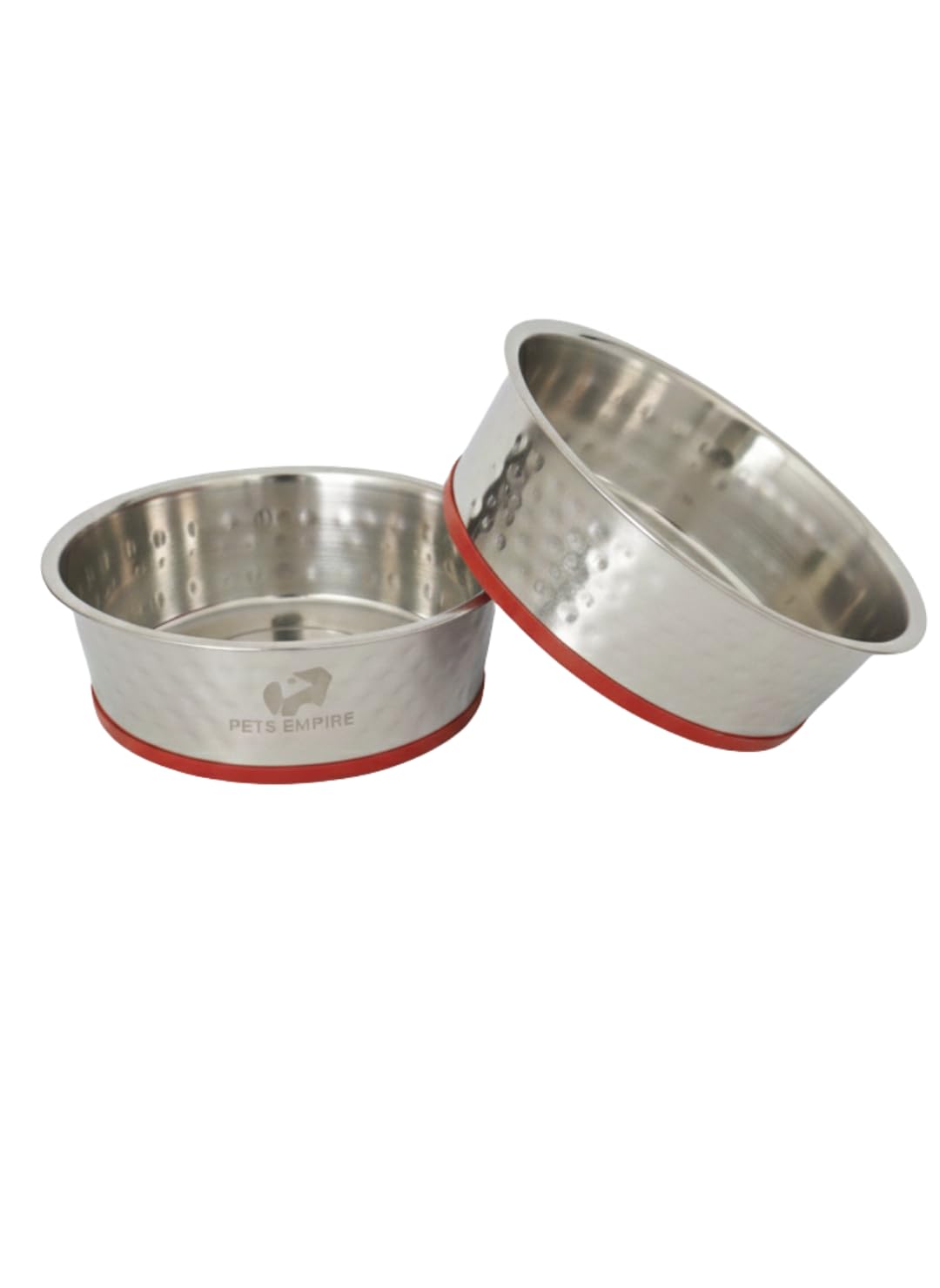 Pets Empire Textured Stainless Steel Pet Bowl Pack Of 2  1600 Ml Red | AntiSlip Large Feeding Bowls For Dogs & Cats | Durable, 