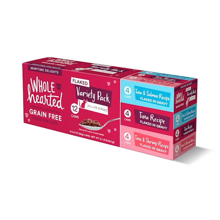 WholeHearted Grain Free Maritime Delights Flaked Wet Cat Food Variety Pack for All Life Stages 2.8 oz.