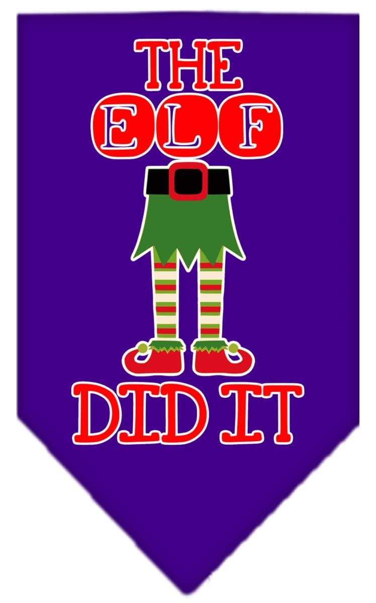 Christmas Pet and Dog Bandana Screen Printed, "The Elf Did It" Purple Small