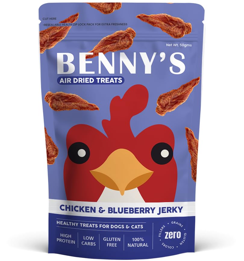 BennyS Bowl AirDried Treats  Chicken & Blueberry Jerky For Dogs & Cats | 100% Natural, GlutenFree, High Protein, Preservative