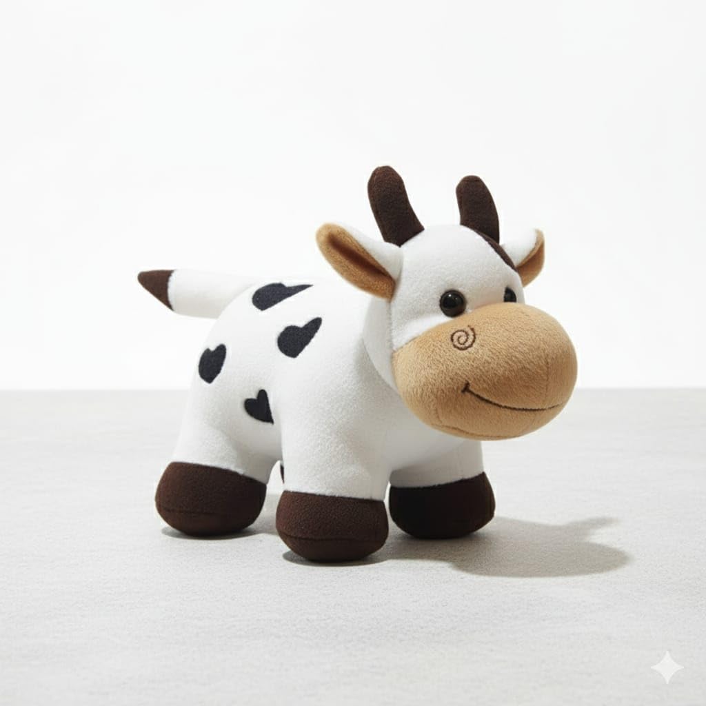 The Plush Stories Pet Safe  Cow Dog Toy, Interactive Squeaky Voice Inside, 2830 cm, Machine Washable Stuffed Animal, Plushie f