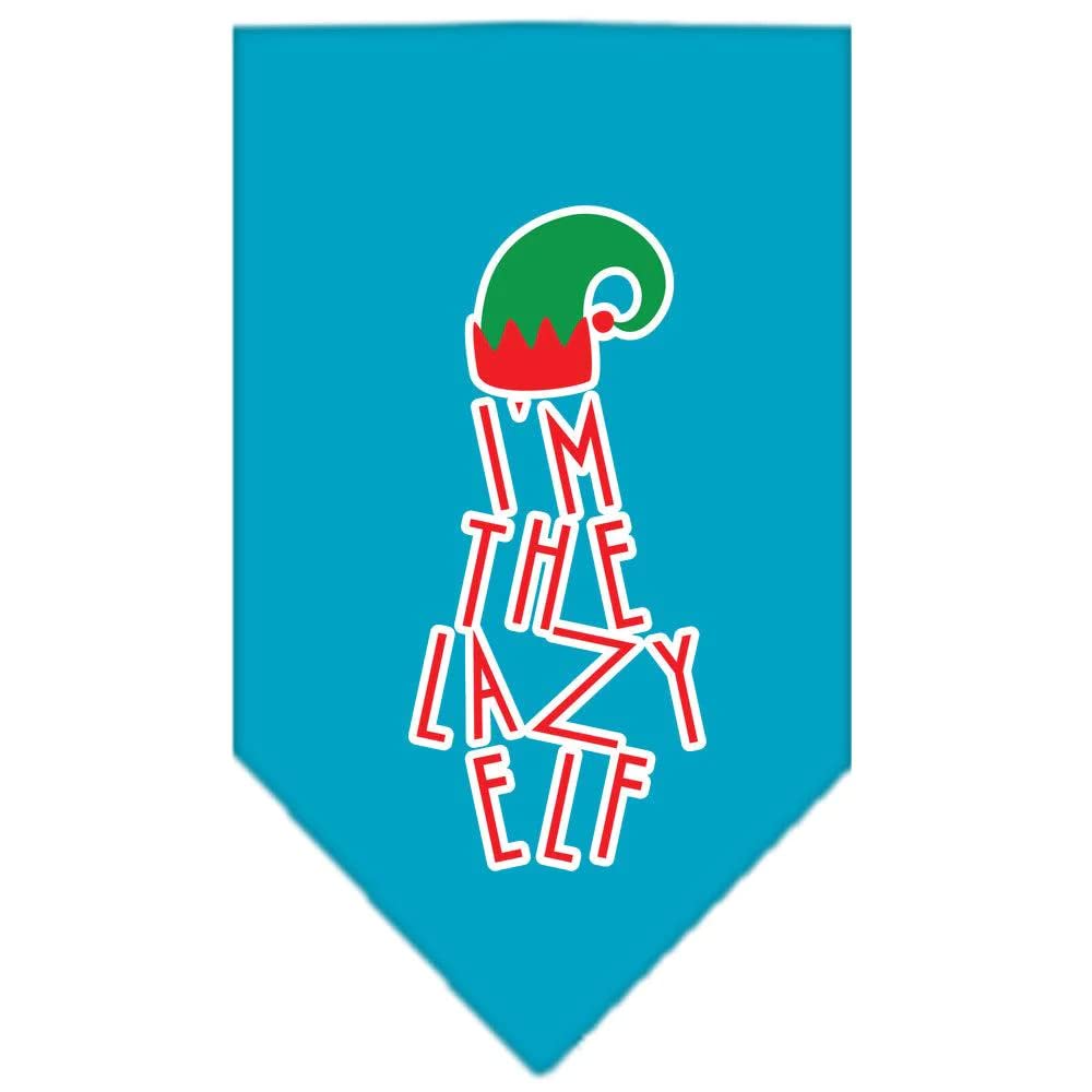 Christmas Pet and Dog Bandana Screen Printed, "I'm The Lazy Elf" Turquoise Small