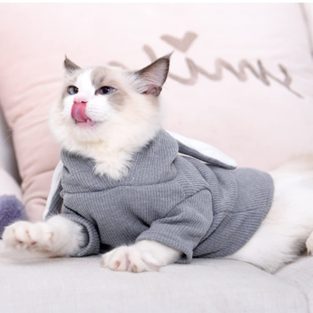 Aniac Pet Hoodie Cat Rabbit Outfit With Bunny Ears Cute Sweatshirt Spring And Autumn Puppy Knitted Sweater Kitty Soft Knitwear (Small, Grey)