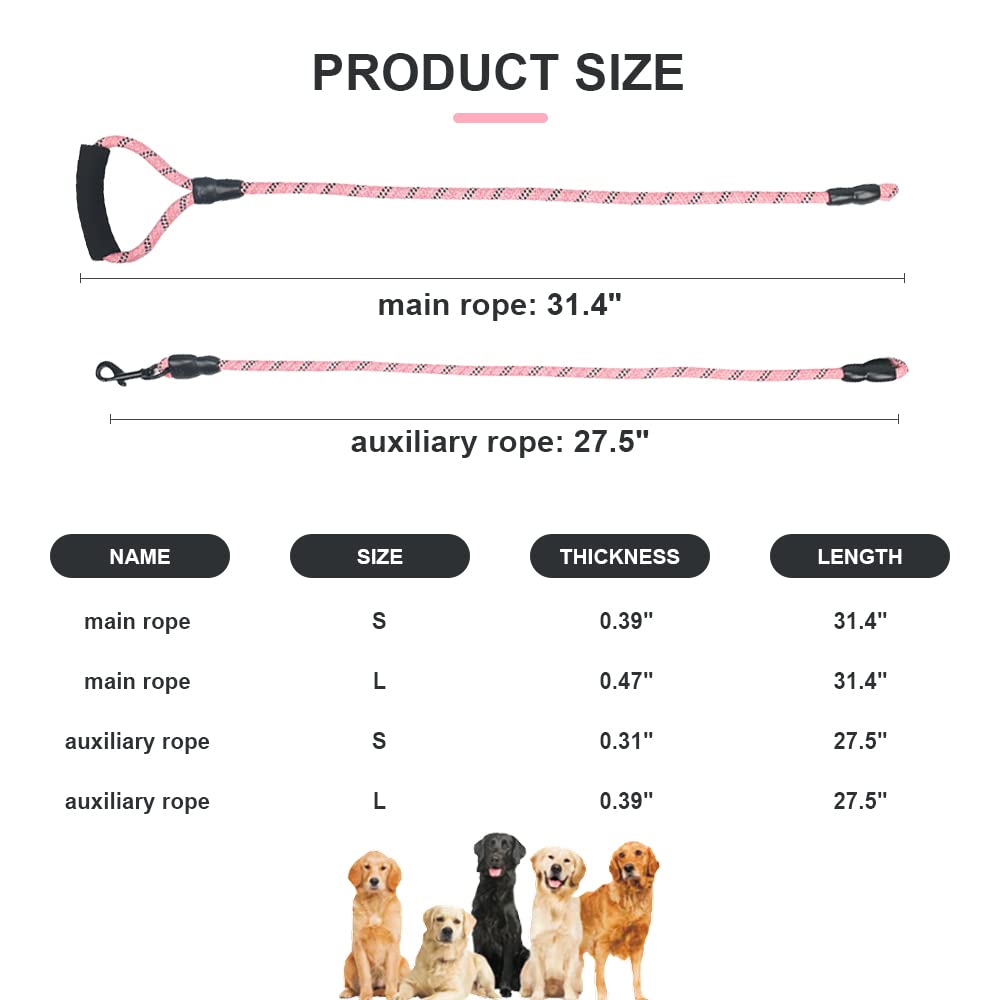 3 Way Dog Leash, Reflective Heavy Duty Dog Lead Leash For Small Medium Large Dogs, Rope Dog Leash, 360 Swivel Tangle Free With C