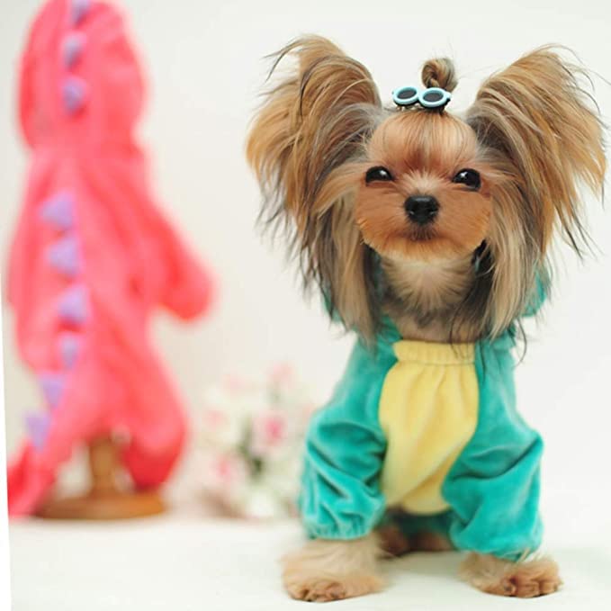 Delifur Dinosaur Dog Halloween Costume Pet Dino Hoodie For Small Dogs Cats (Xs, Green)