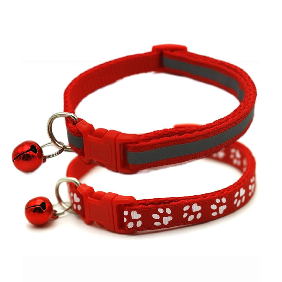 Red Kitten Collar With Bell, 2-Pack Basic & Reflective Puppy Collar With Bells For Xxs Xs Small Pet Dogs Boy Tiny Cats Girls Ani