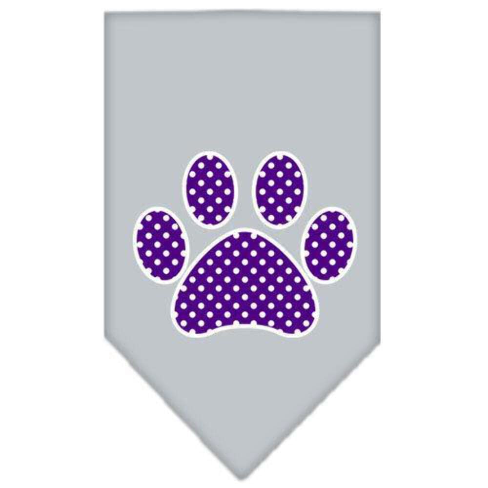 Pet and Dog Bandana Screen Printed, "Purple Swiss Dot Paw" Red Small