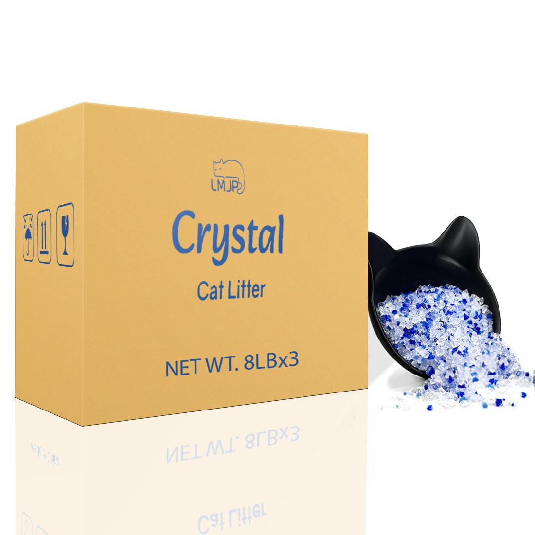 LMJP Crystal Cat Litter with Powerful Odor Control, Non-Clumping, Lasts Up to 6 Months, 24lb, Rapid Water Absorption, Unscented 