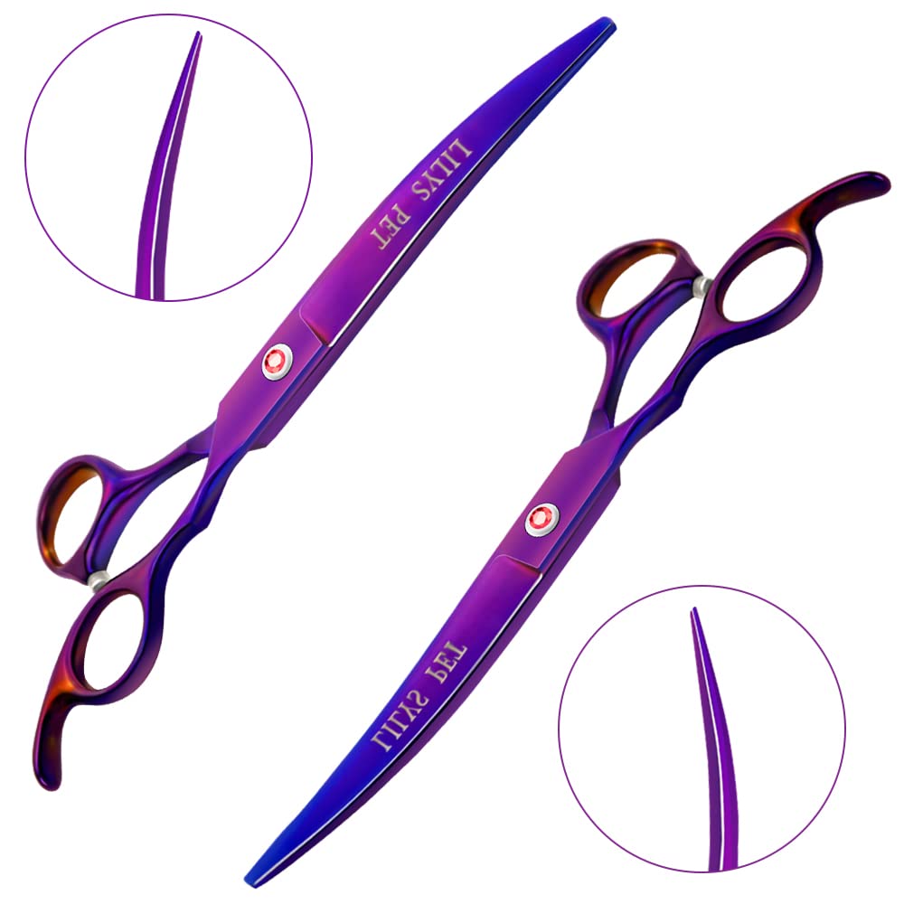 LILYS PET Professional Dog Grooming Scissors Set - Coated Titanium, 7.5 inches, Purple, Model LILYS00781
