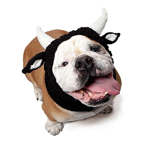 Zoo Snoods Bull Costume - Warm Knit Cow Dog Snood, Large, Acrylic Neck & Ear Cover for Halloween Winter