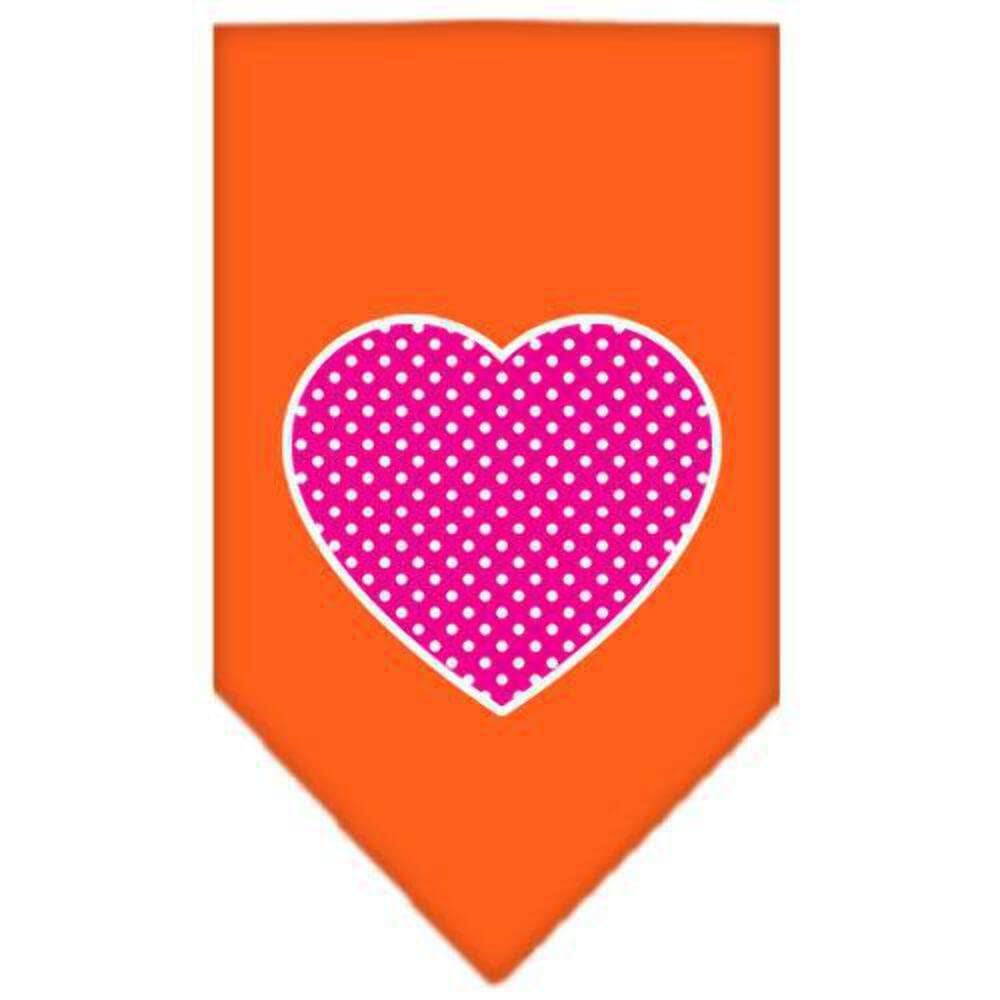 Pet and Dog Bandana Screen Printed, "Pink Swiss Dot Heart" Orange Large