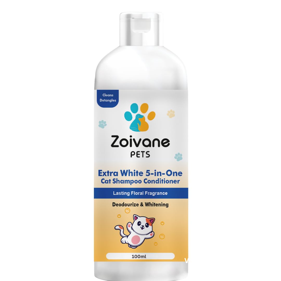 Zoivane 5 In 1 Extra White Cat Shampoo With Conditioner (100Ml) | Reduces Hair Fall | Enhances Coat Brightness | Ideal For Persi