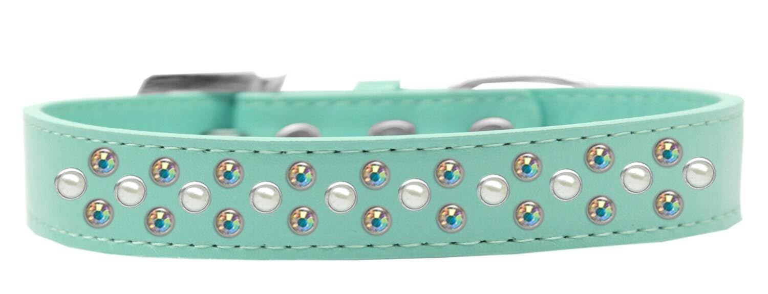 Dog, Puppy & Pet Fashion Collar, Pearl and Aurora Borealis Crystal Rimsets Sprinkles Aqua 20