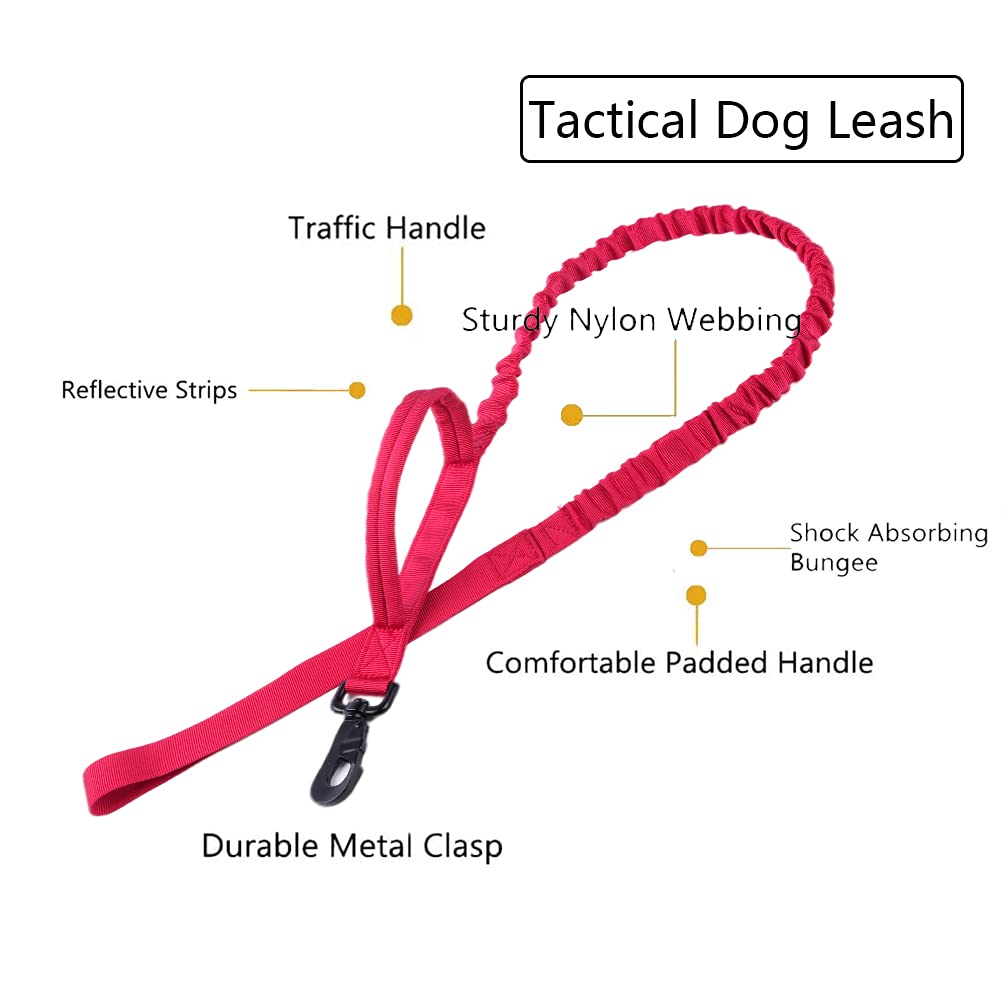 Tactical Dog Collar And Leash Set Tactical Dog Collar With Handle Bungee Leash Adjustable Military Training Nylon Collar Dog Training Collar Leash Set With Control Handleand Metal Buckle (Red Xl