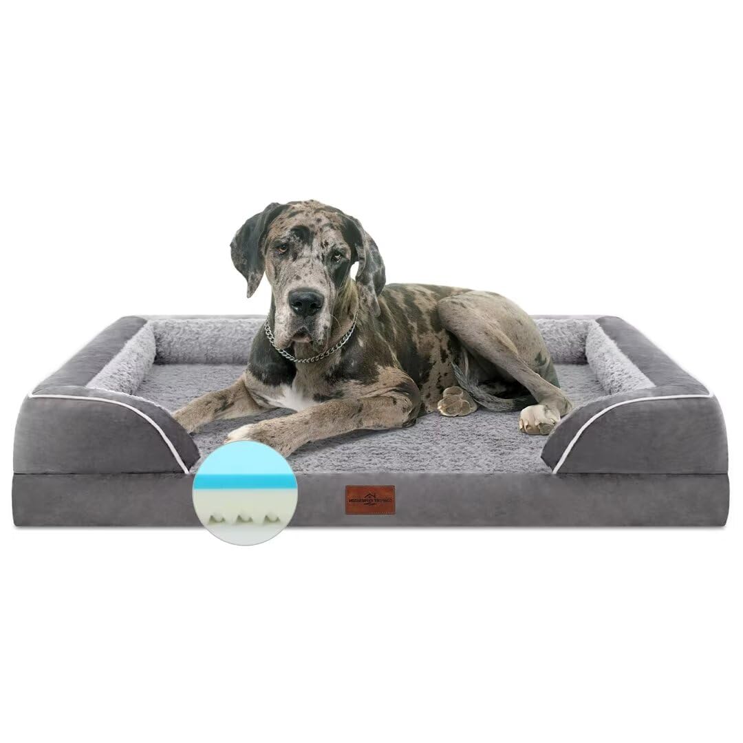 Comfort Expression Cooling Dog Bed, Orthopedic Memory Foam Dog Bed For Giant Dogs, Xxl Dog Bed For Extra Large Dogs, Waterproof Dog Bed With Bolster & Removable Cover(Xx-Large,Silver Grey)