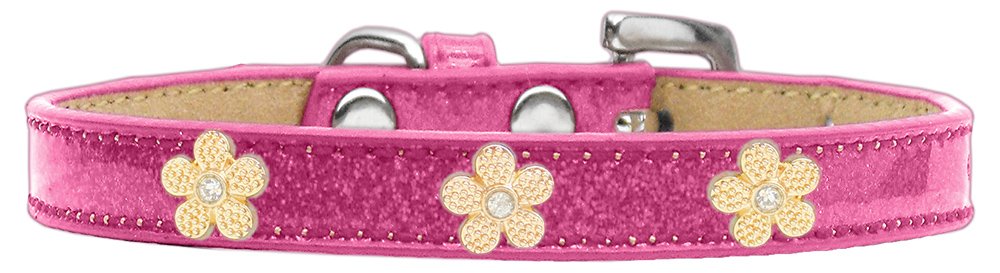 Mirage Pet Products Gold Flower Widget Dog Collar Pink, Ice Cream, Size 16