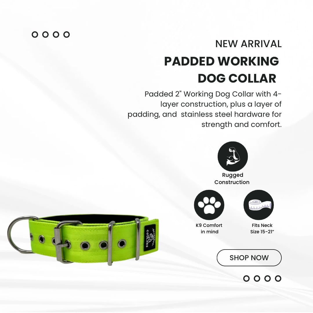 Sparkdog Collars Working Dog Collar - 2' 4Ply Padded Dog Collar Heavy Duty Stainless Steel Tactical Seatbelt Wide Buckle Collar