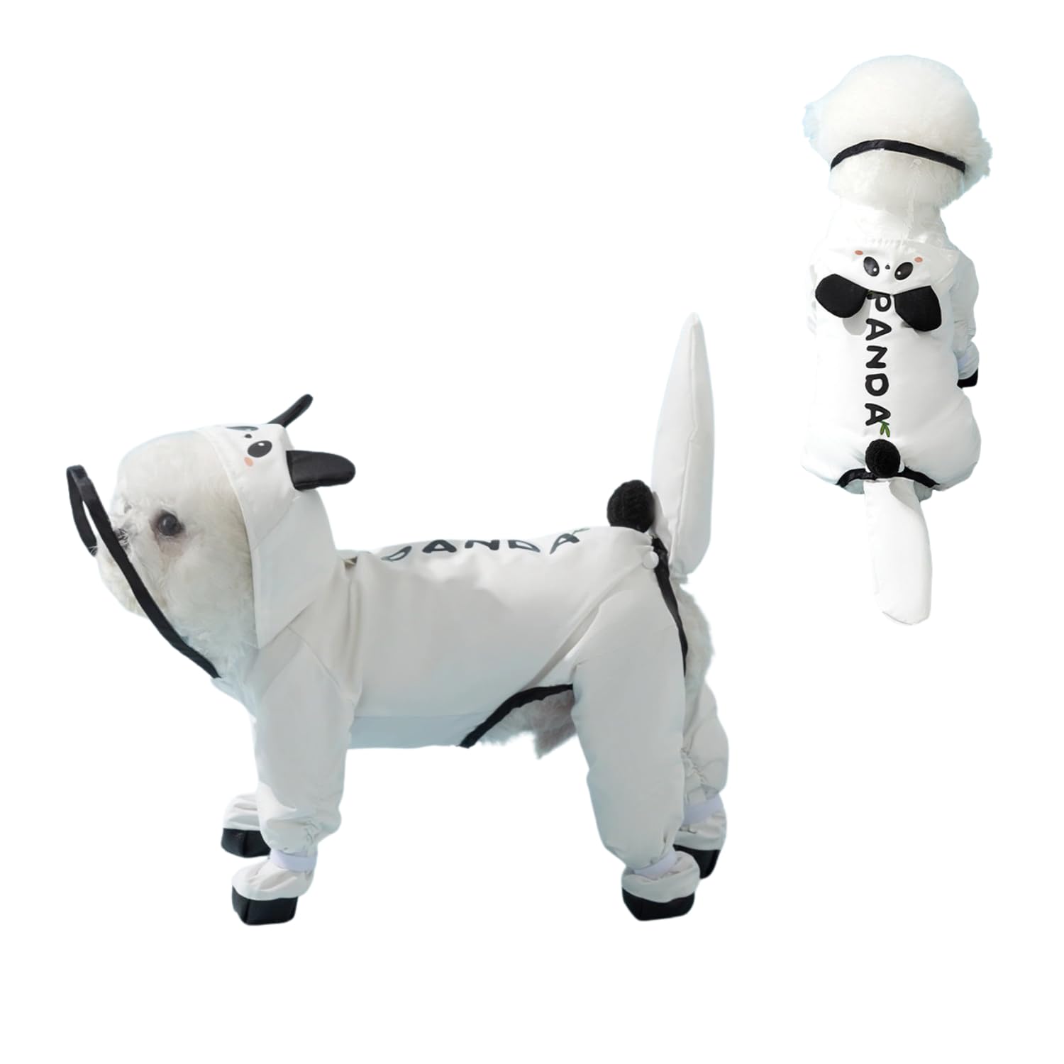 Harikaji Small Dog Raincoat, Tail Protect Feet Cover Waterproof Dog Rain Jacket For Puppy, Panda, L