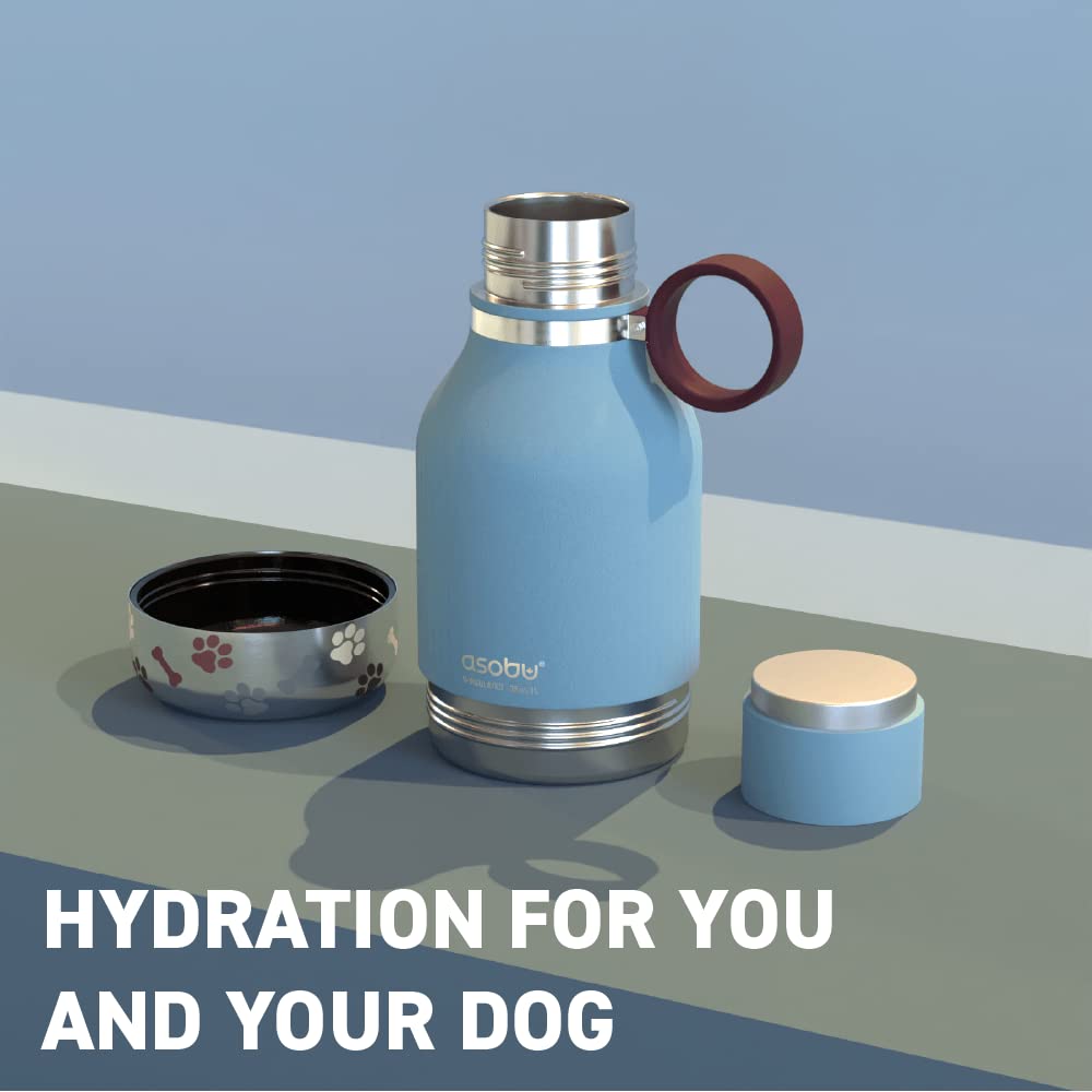 Asobu Dog Bowl Attached to Stainless Steel Insulated Travel Bottle for Human 37oz/1.1 Liter (Blue)