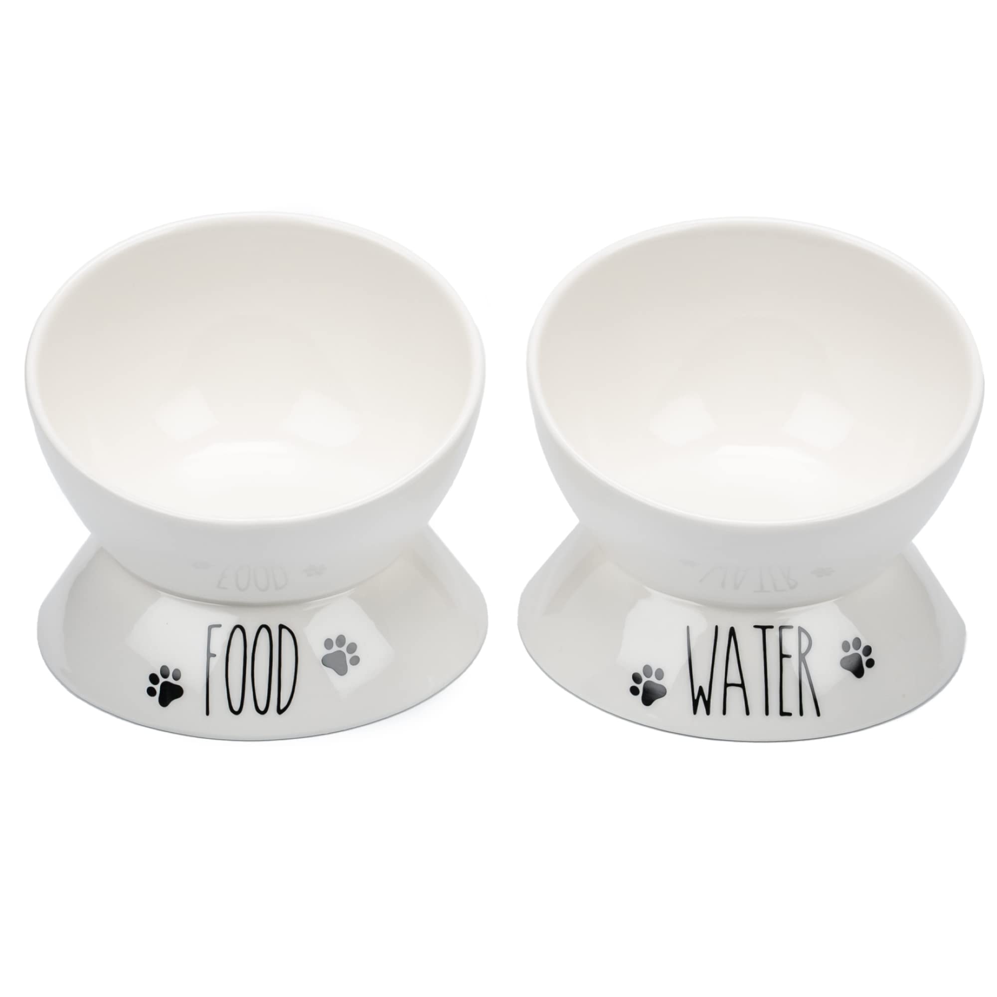 Prefurred Pet Elevated Cat Food Bowl Set - Two Porcelain Raised Cat Bowls, Wide Tilted Food & Water Dishes