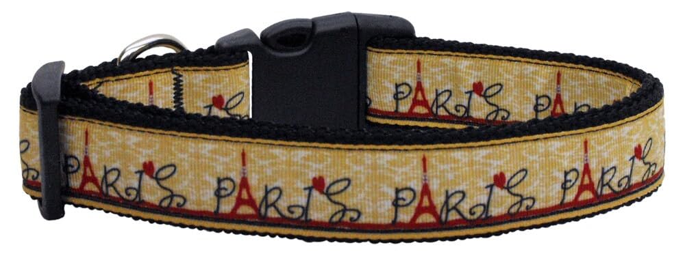 Pet Dog & Cat Nylon Collar or Leash, "From Paris With Love" MD Narrow Collar