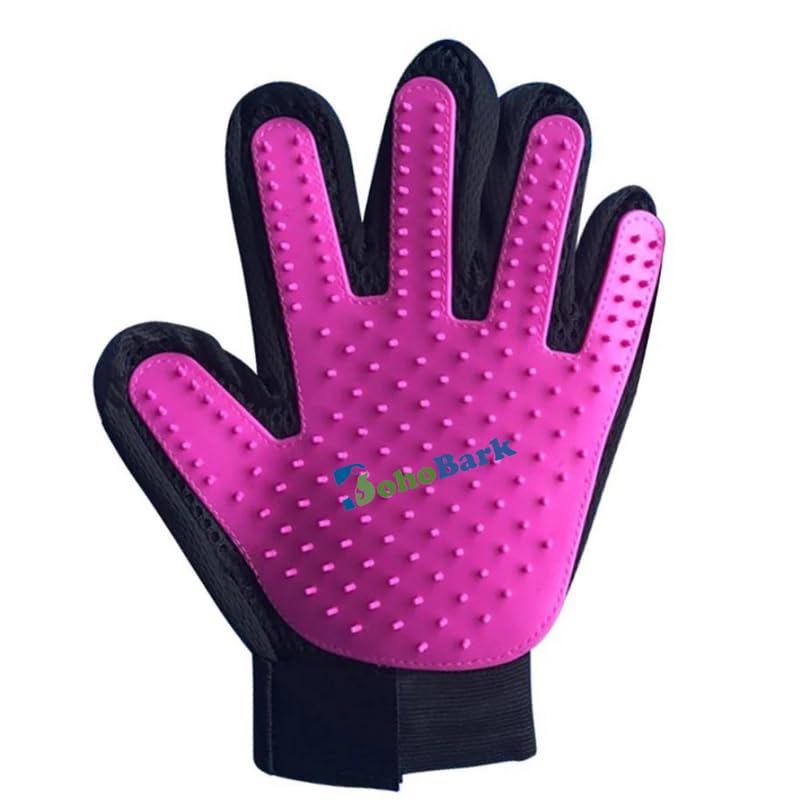Bohobark Pet Grooming Deshedding Brush Gloves Bathing Tool For Cats & Dogs (Pink)