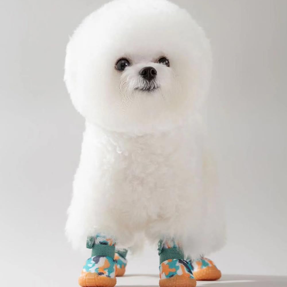 Yagizaai Dog Shoes For Small Dogs, Anti-Drop Dog Boots For Hot Pavement, Winter, Breathable Paw Protectors For Walking, Running, Hiking, Ox Tendon Sole Puppy Sneakers(Size 5, Green)