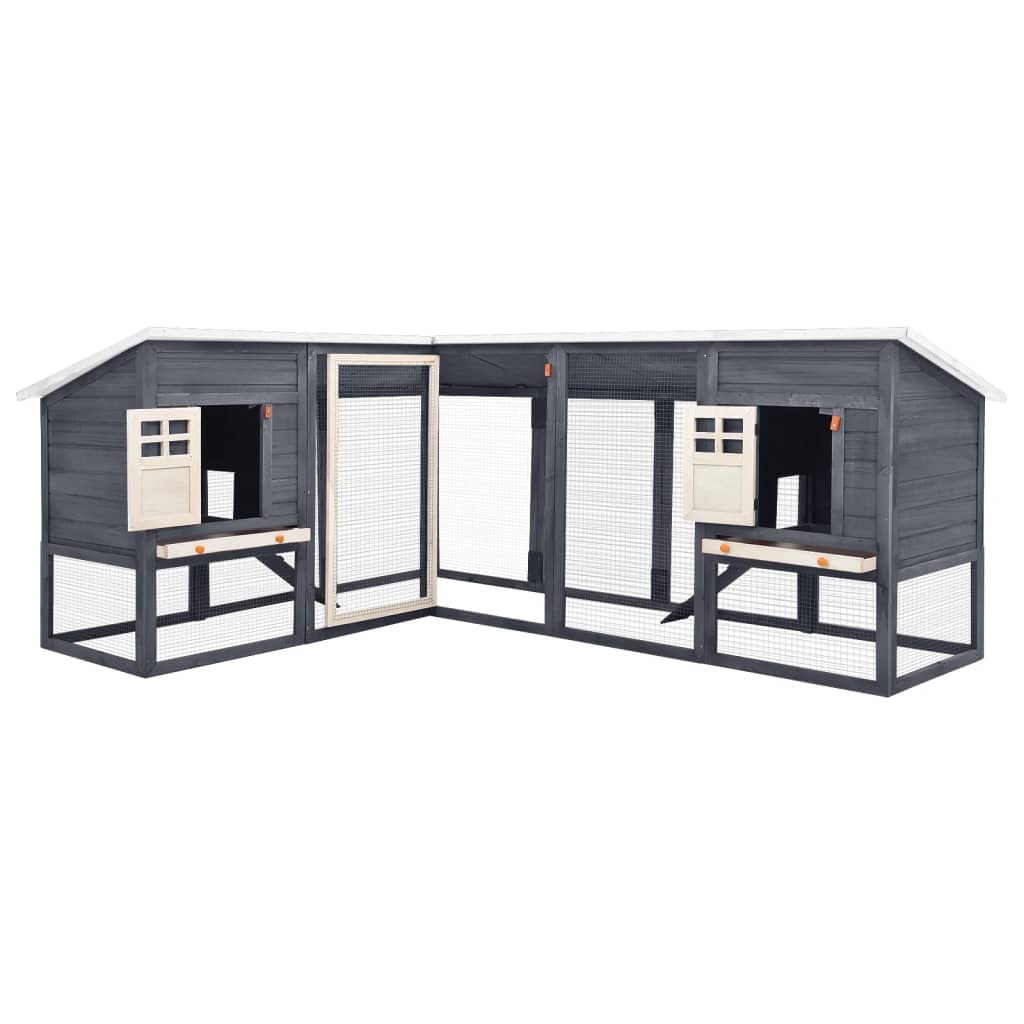 vidaXL Solid Fir Wood Outdoor Rabbit Hutch with Run Wooden Pet Supply Small Animal Habitat Rabbit Pet Cage Chicken Room House Carrier Gray and White