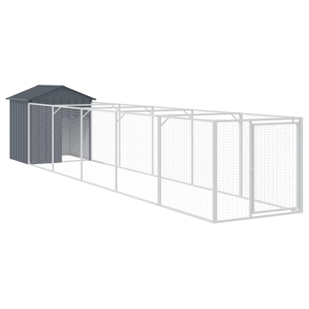 vidaXL Galvanized Steel Dog House with Roof and Extended Run - Large Outdoor Pet Shelter with Mesh Design for Ventilation - Anth