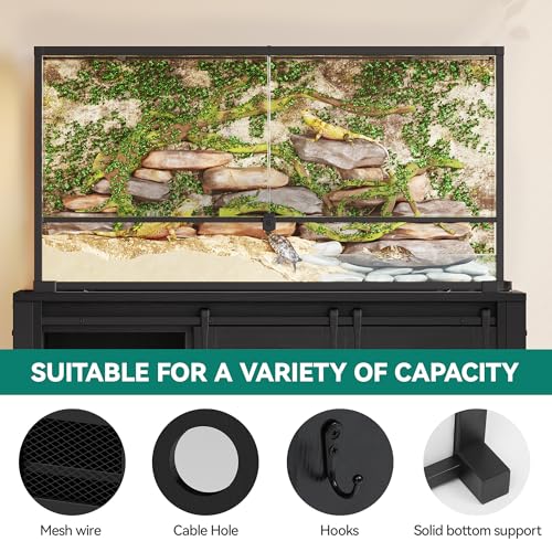 YITAHOME 120 Gallon Reptile Tank Stand with Power Outlets, Heavy Duty Large Reptile Tank Stand with Barn Door, Reptile Tank Turt