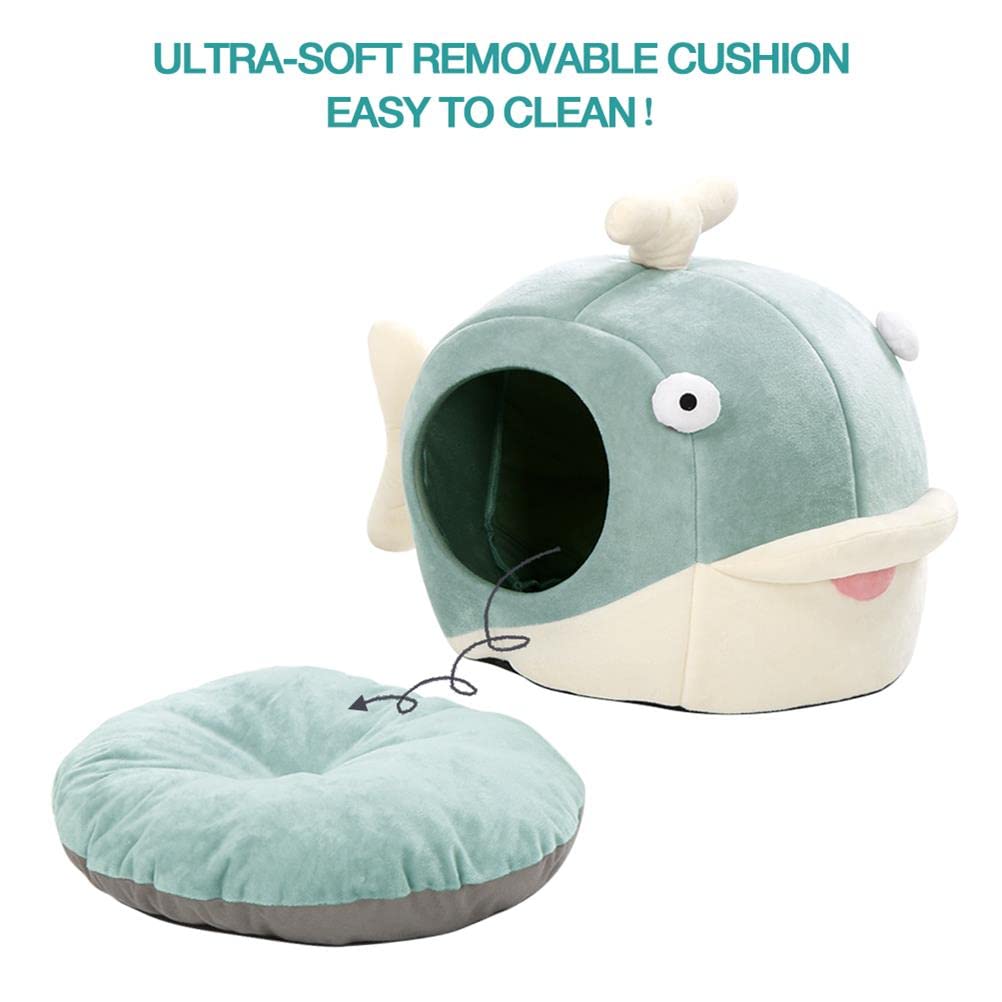 Cat Beds For Indoor Cats - Cat Bed Cave With Removable Washable Cushioned Pillow, Calming Cozy Soft Cat Cave, Cute Friendly Dolphin Cat Houses, No Deformation Pet Bed, M