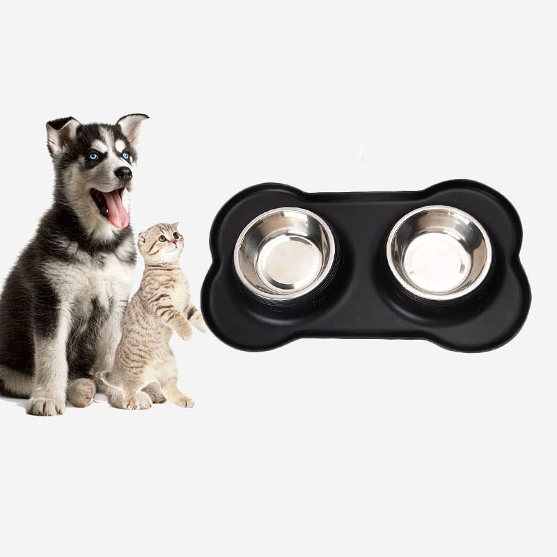 Lovegoo Dog Bowls Stainless Steel Dog Double Bowls With NoSpill And NoSkid Silicone Mat Dog Food And Water Bowl With Stand For