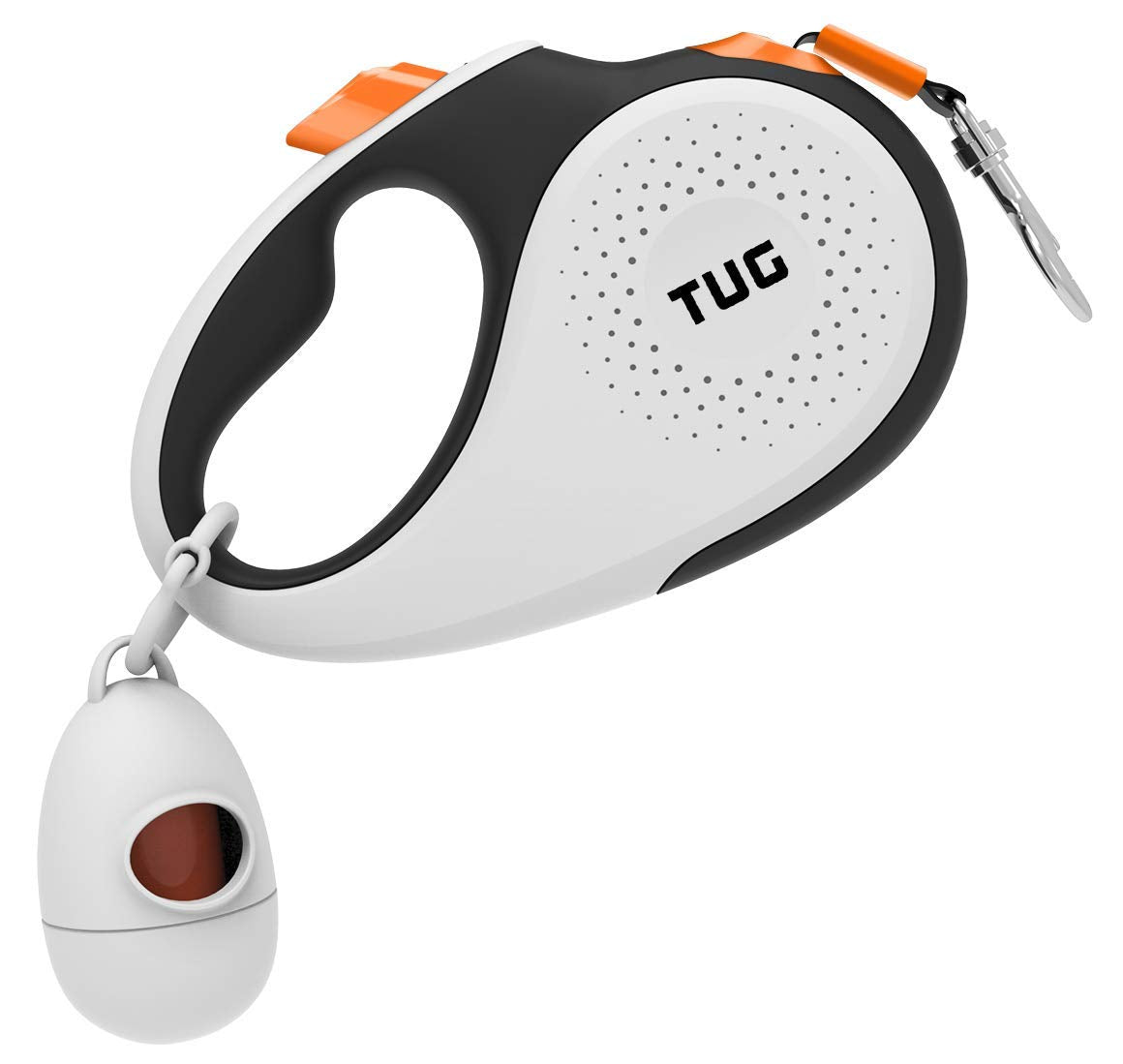Tug 360 Tangle-Free Retractable Dog Leash With Waste Bag Dispenser (Small, White/Orange)