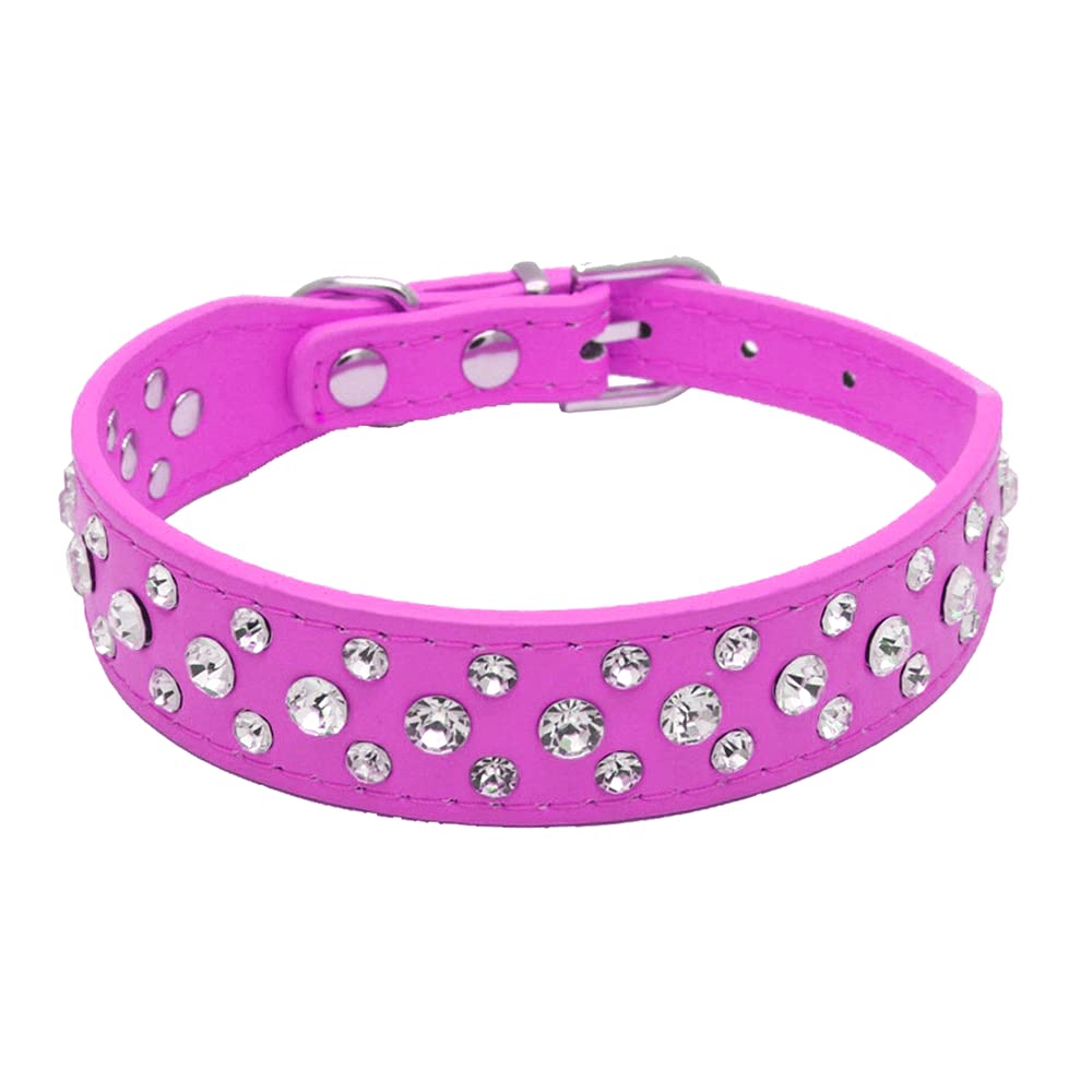 Haoyueer Bling Rhinestone Pu Leather Crystal Diamond Pet Dog Cat Puppy Collar Black S M L Xl (S, Hot Pink)
