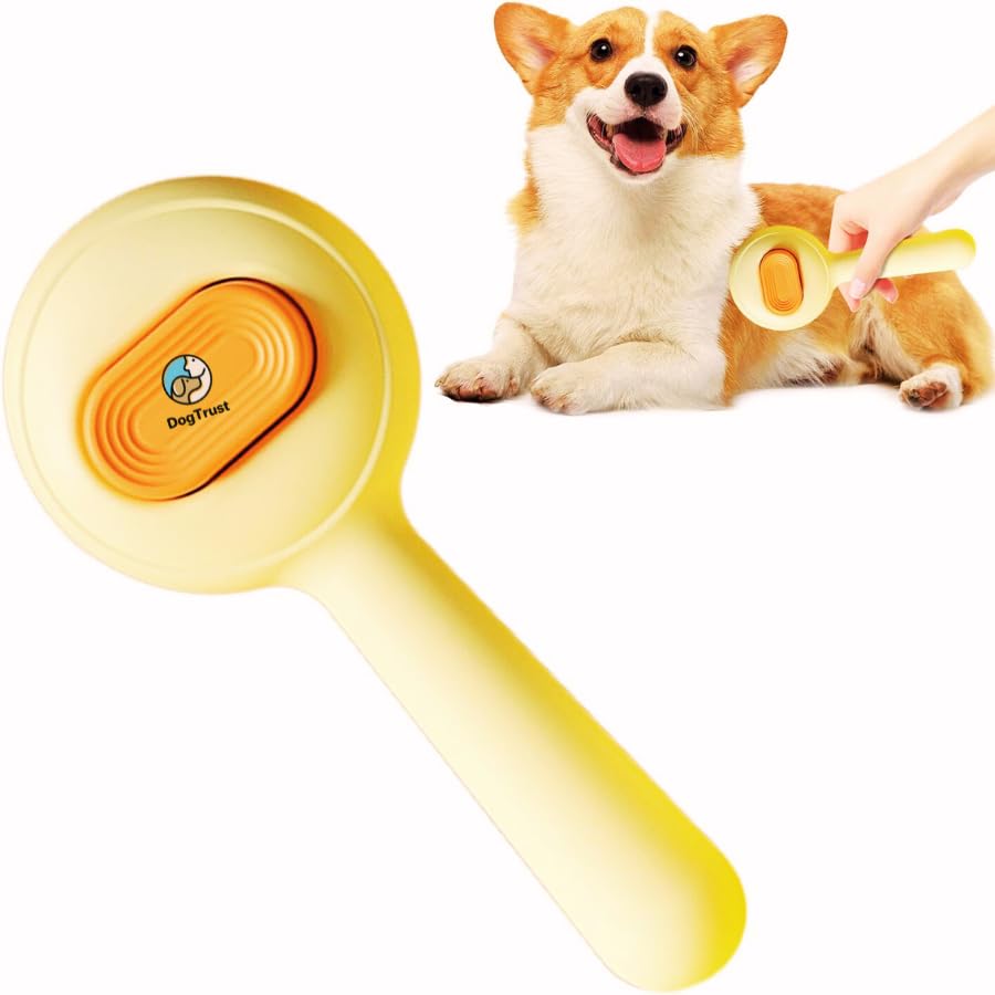 Dog Trust Custom Pet Grooming Brush  Self Cleaning Cat Brush And Pet Hair Removal Comb For Dogs And Cats, TangleFree Grooming 
