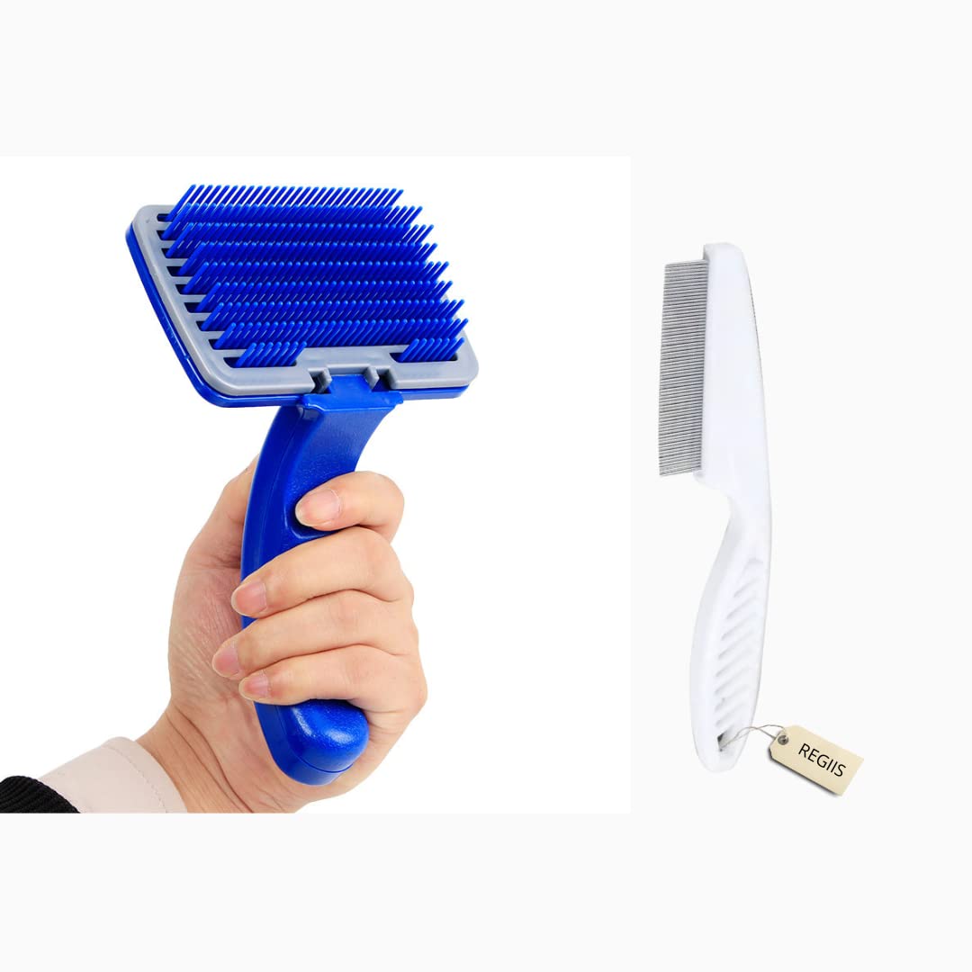 Pet Fur Grooming Set For Healthy And Flea Free Hair I Slicker Brush + Flea Brush (Set Of 2)
